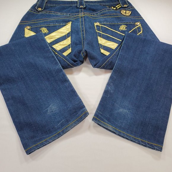 Clench Jeans Mens 36x32 Blue Denim Baggy Straight Leg Patchwork Grunge Vintage - Picture 11 of 16